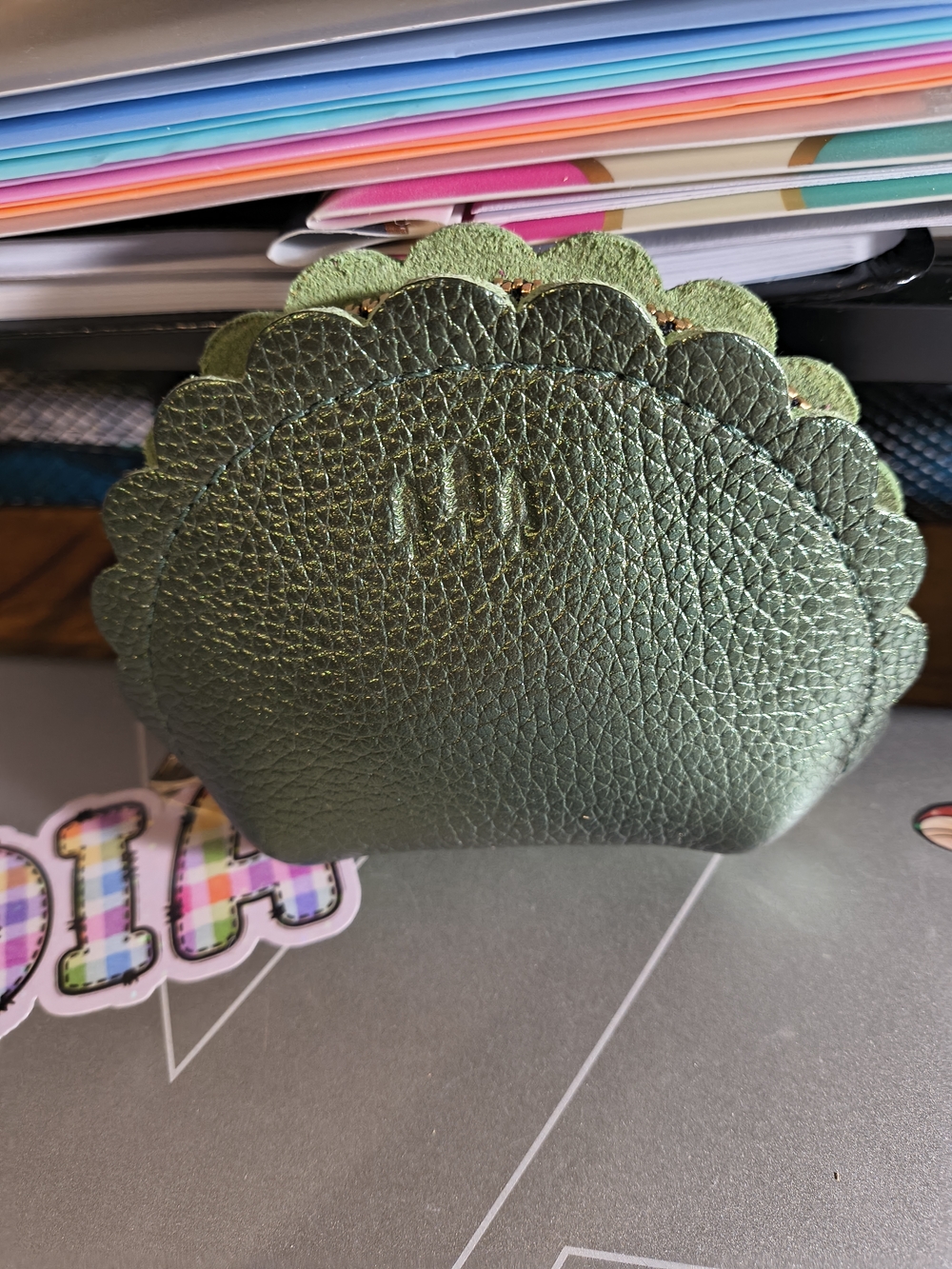 Portland Leather Metallic Green Scalloped Pouch